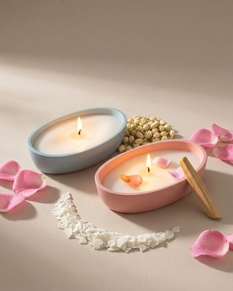 Concrete small boat jar candle making India gypsum vessel compact DIY candle wholesale