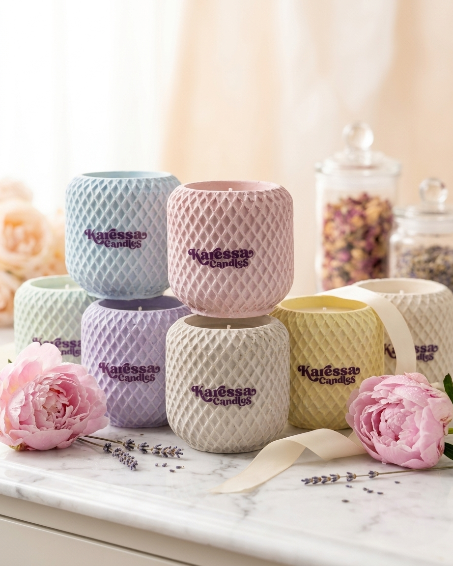 Checkered concrete candle jar empty mesh vessel wholesale gypsum candle making India