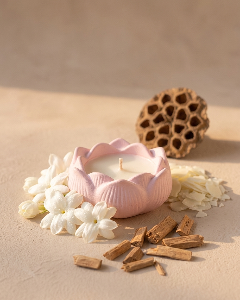lotus flower shaped concrete candle jar gypsum vessel empty empty open vessel handmade artisan candle jar India
