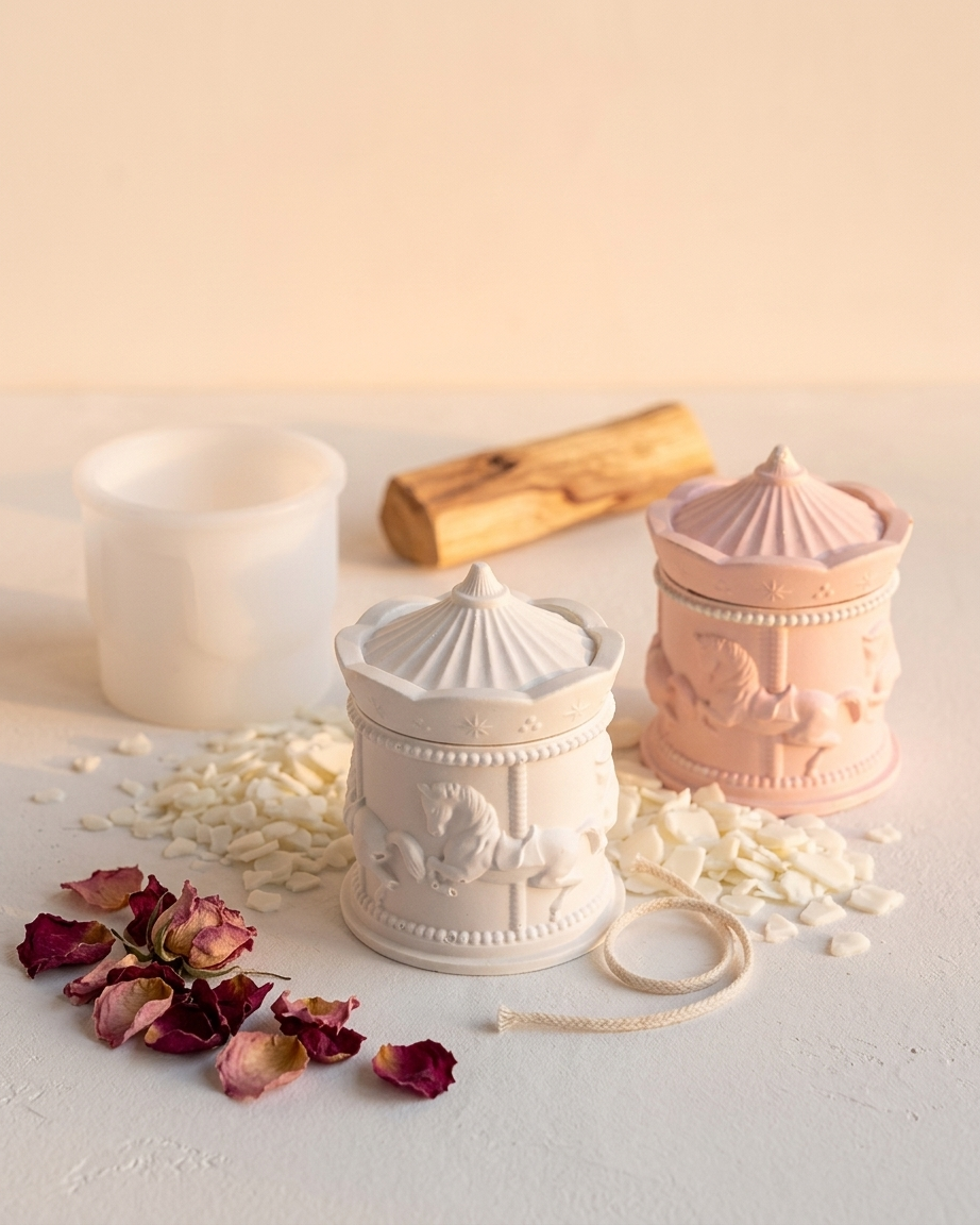 Carousel concrete gypsum candle jar India unique novelty gifting vessel DIY soy wax wholesale