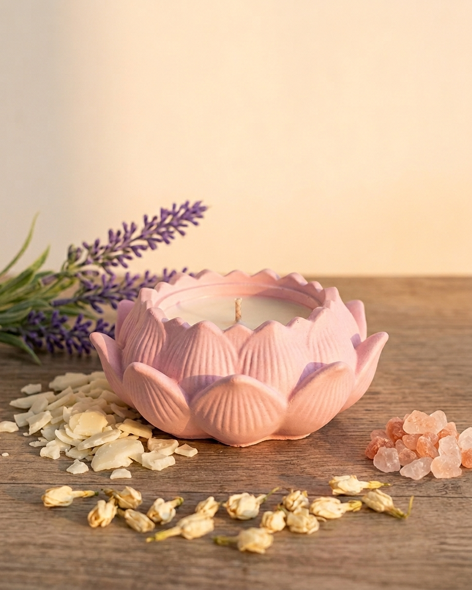 lotus flower shaped concrete candle jar gypsum vessel empty empty open vessel wedding favour corporate gifting India