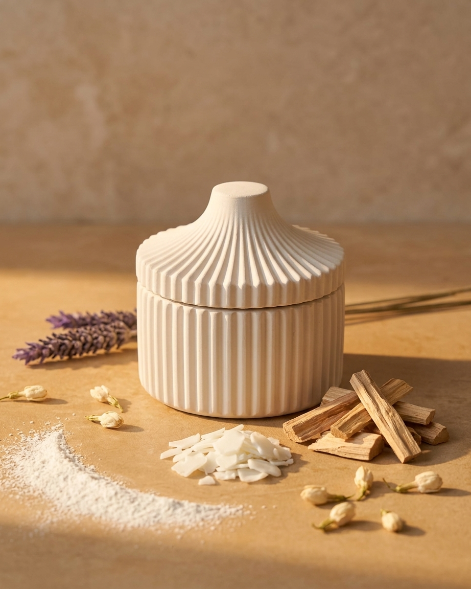 ribbed lidded covered concrete candle jar gypsum vessel empty with lid sealed gift ready Diwali gifting home decor India