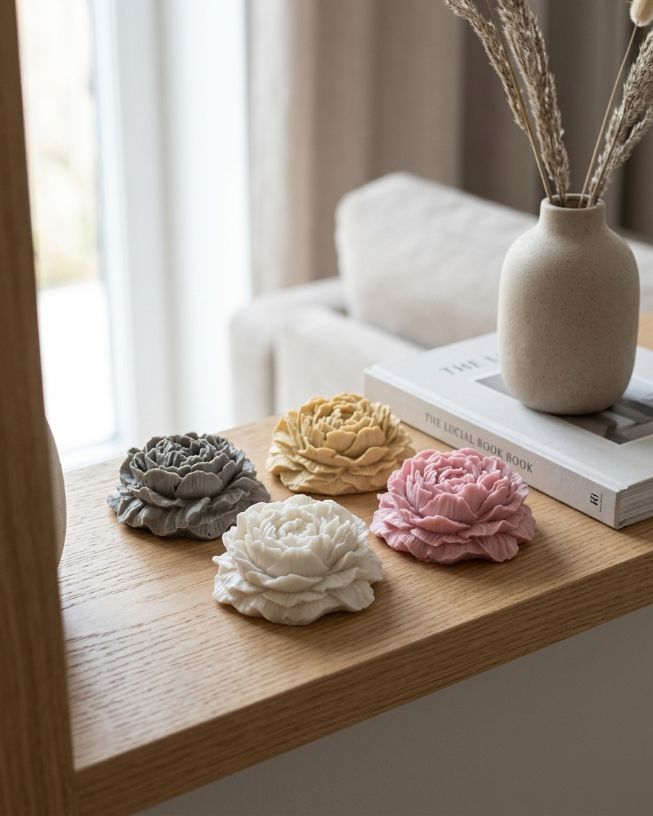 3D peony flower diffuser concrete gypsum aroma diffuser stone decor empty open vessel Diwali gifting home decor India