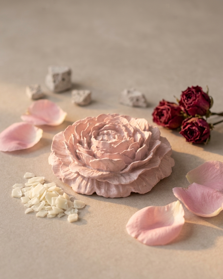 3D peony flower diffuser concrete gypsum aroma diffuser stone decor empty open vessel handmade artisan candle jar India