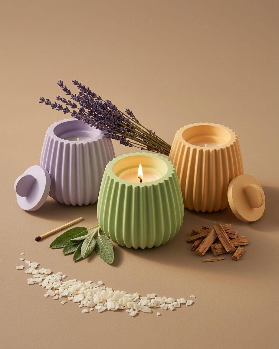 fluted bell shaped concrete candle jar gypsum vessel empty with lid sealed gift ready handmade artisan candle jar India