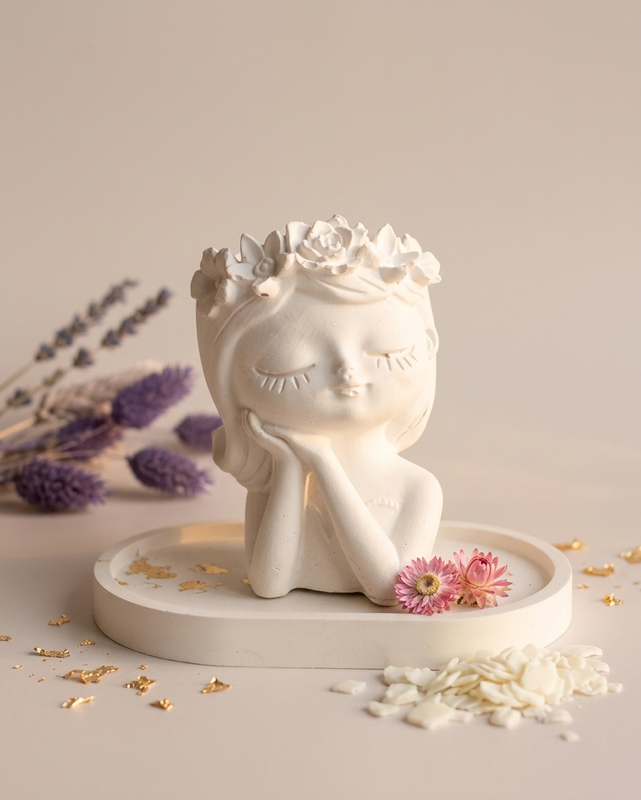 girl face sculptural art concrete candle jar gypsum vessel empty empty open vessel wedding favour corporate gifting India