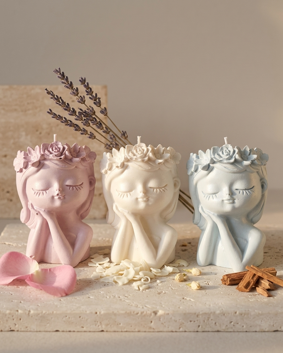 Girl face concrete gypsum candle jar India 3D artistic vessel DIY soy wax candle wholesale
