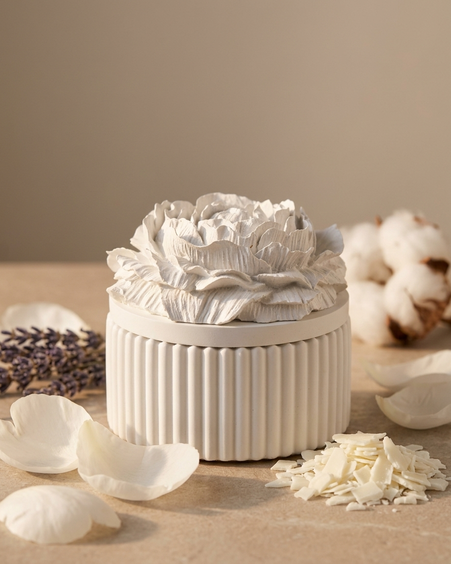 flower lid decorative concrete candle jar gypsum vessel empty with lid sealed gift ready bulk pack candle supplier Surat