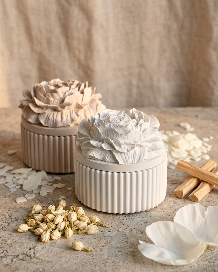 flower lid decorative concrete candle jar gypsum vessel empty with lid sealed gift ready aromatherapy soy wax candle India