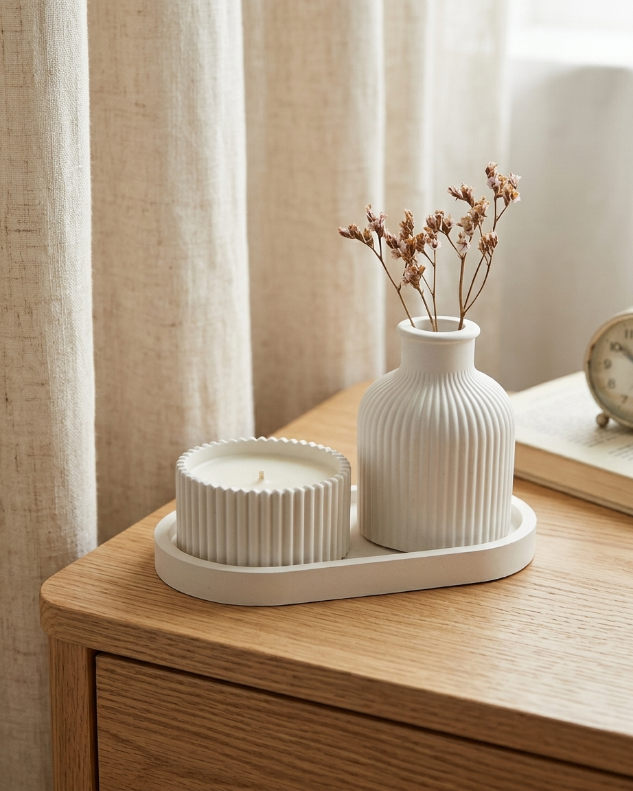 ribbed fluted concrete trinket tray jewellery organiser gypsum empty open vessel wedding favour corporate gifting India