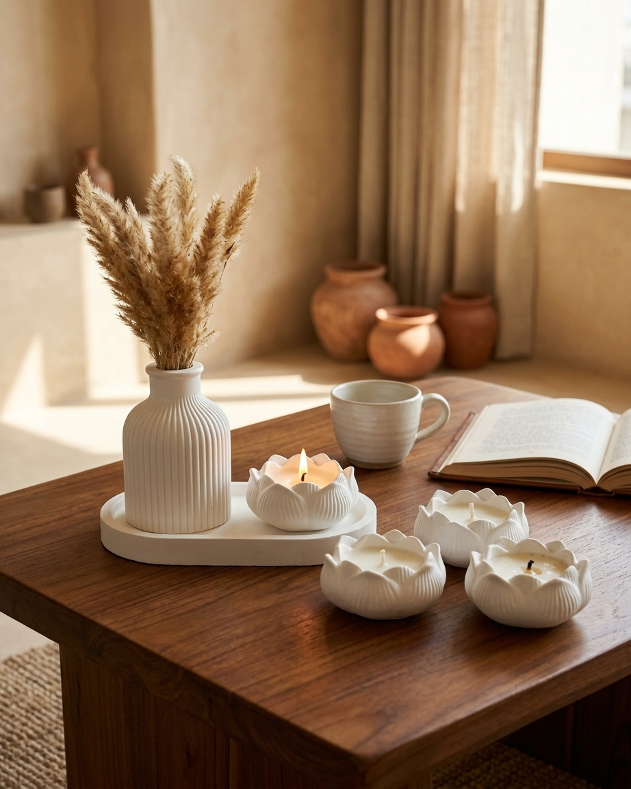 lotus bowl tray set concrete trinket tray jewellery organiser gypsum empty open vessel wholesale bulk order India