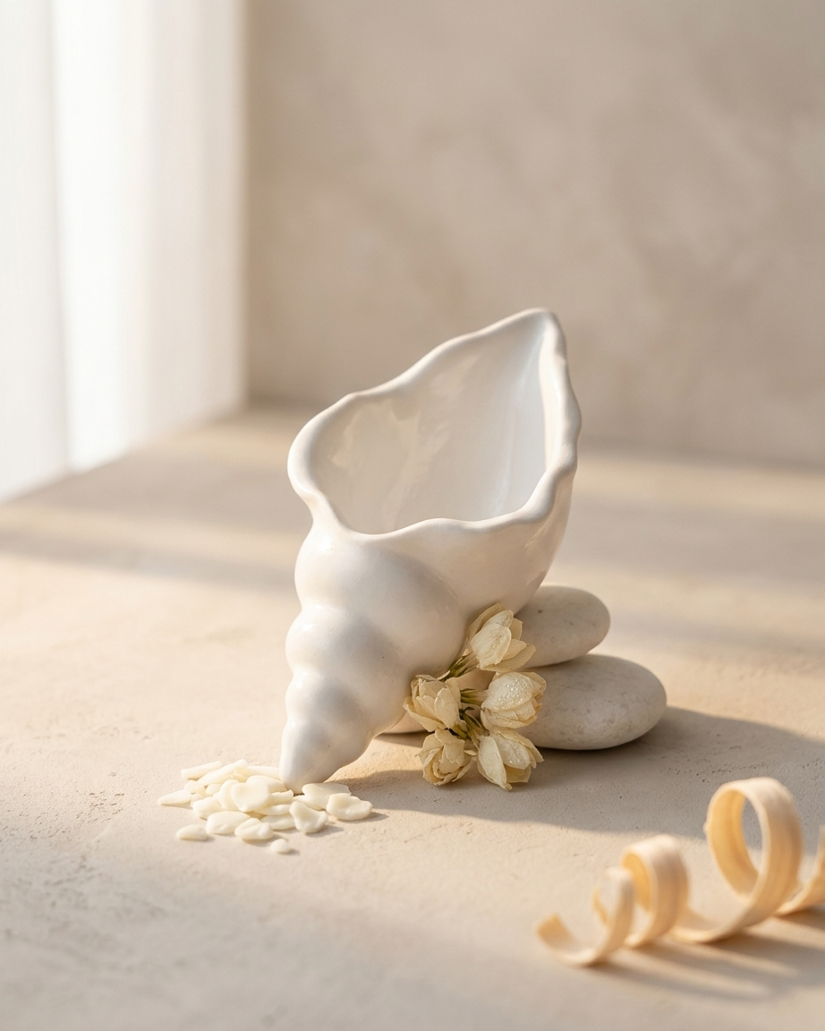 conch shell coastal luxury concrete gypsum candle vessel empty open vessel Diwali gifting home decor India