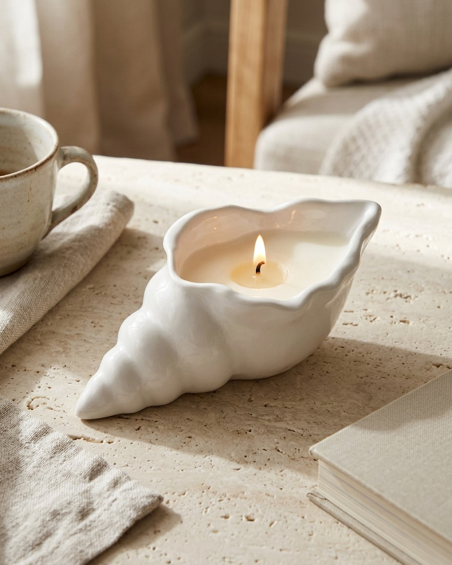 conch shell coastal luxury concrete gypsum candle vessel empty open vessel wedding favour corporate gifting India