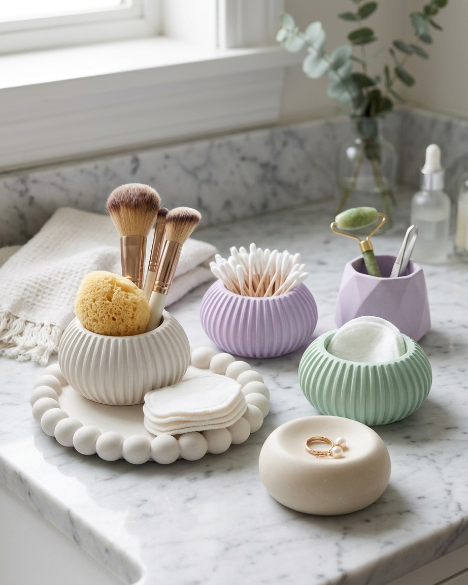 round ribbed fluted concrete candle jar gypsum vessel empty empty open vessel wedding favour corporate gifting India