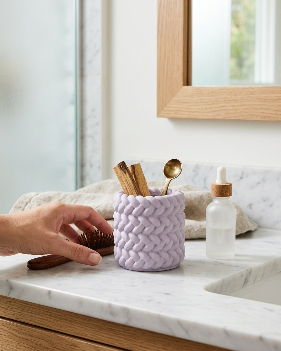 knitted pattern textured concrete candle jar gypsum vessel empty empty open vessel handmade artisan candle jar India
