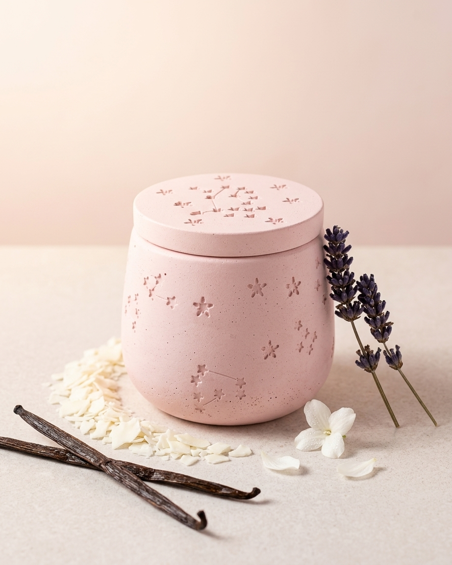 star pattern embossed concrete candle jar gypsum vessel empty with lid sealed gift ready wedding favour corporate gifting