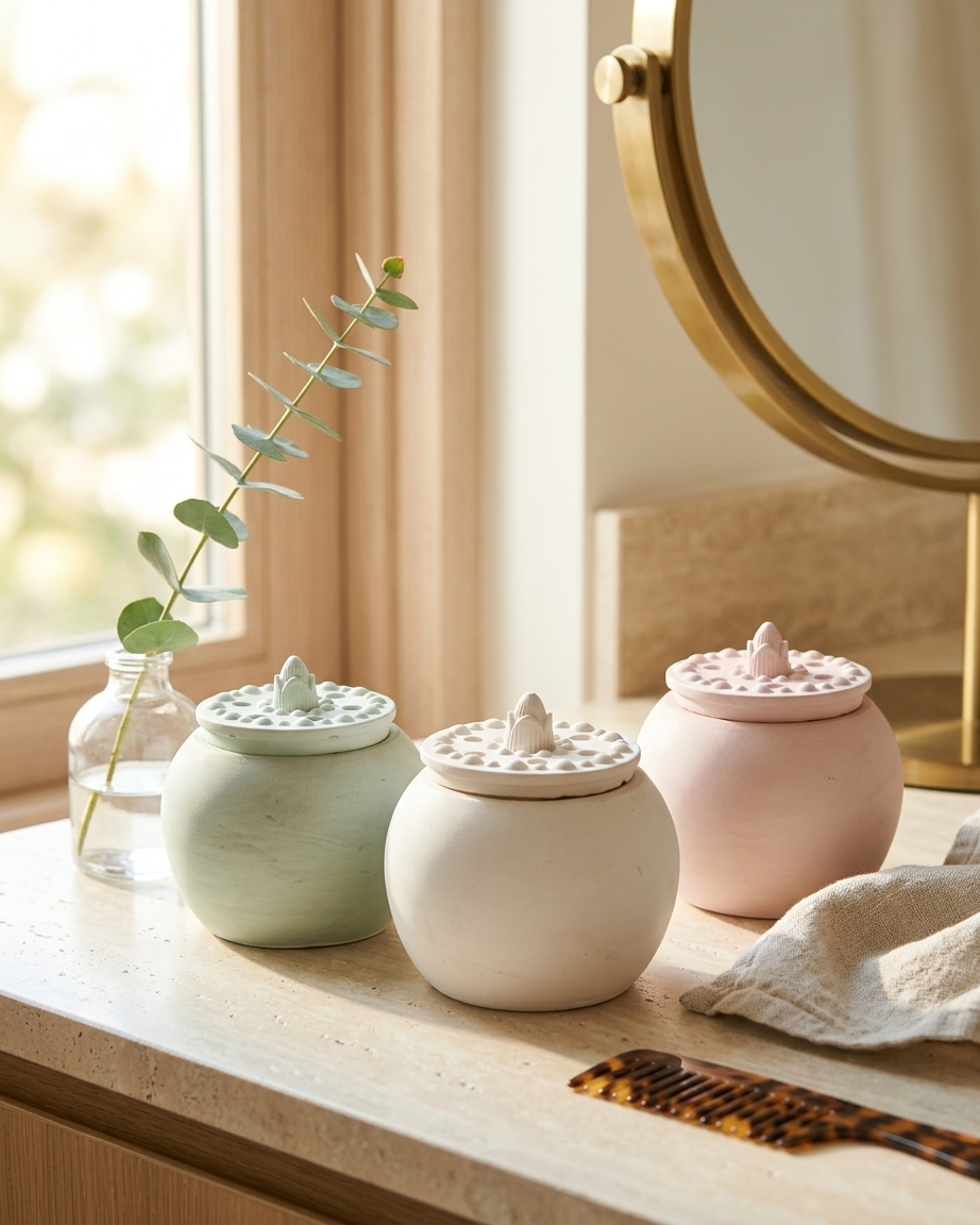 decorative lid embossed concrete candle jar gypsum vessel empty with lid sealed gift ready aromatherapy soy wax candle India