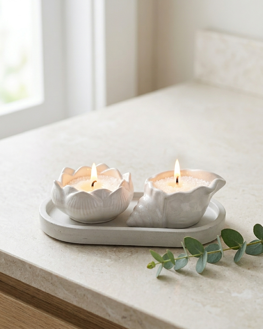 lotus seashell combo set concrete trinket tray jewellery organiser gypsum empty open vessel bulk pack candle supplier Surat