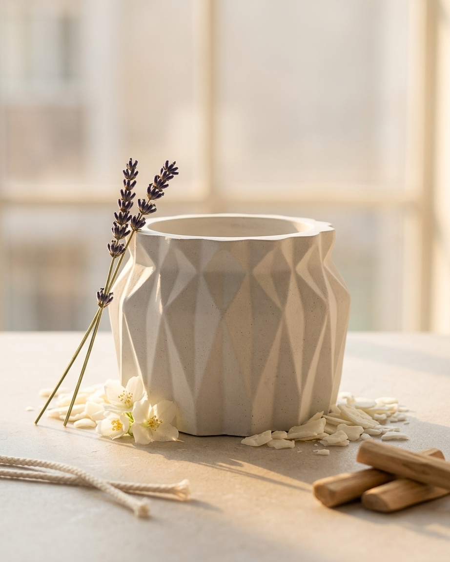 faceted angular premium concrete candle jar gypsum vessel empty empty open vessel aromatherapy soy wax candle India