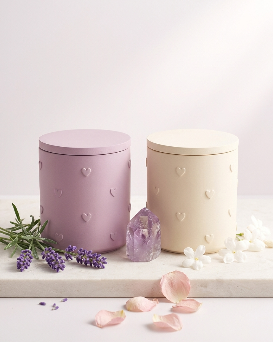 3D heart shaped concrete candle jar gypsum vessel empty with lid sealed gift ready handmade artisan candle jar India