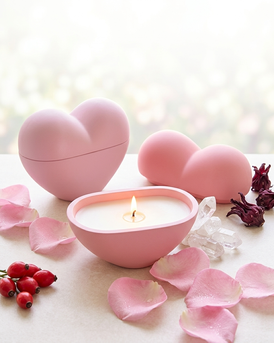 3D heart shaped concrete candle jar gypsum vessel empty with lid sealed gift ready wholesale bulk order India