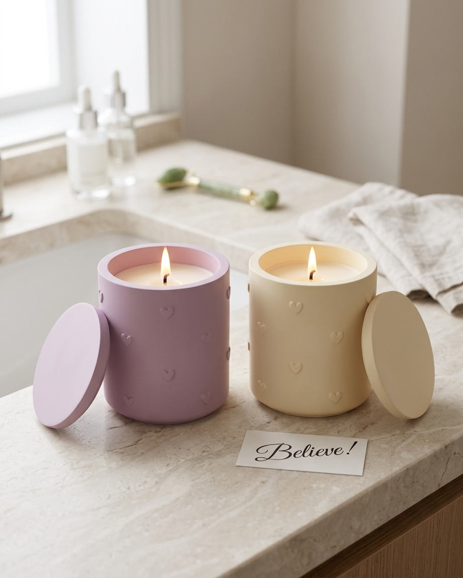3D heart shaped concrete candle jar gypsum vessel empty with lid sealed gift ready aromatherapy soy wax candle India