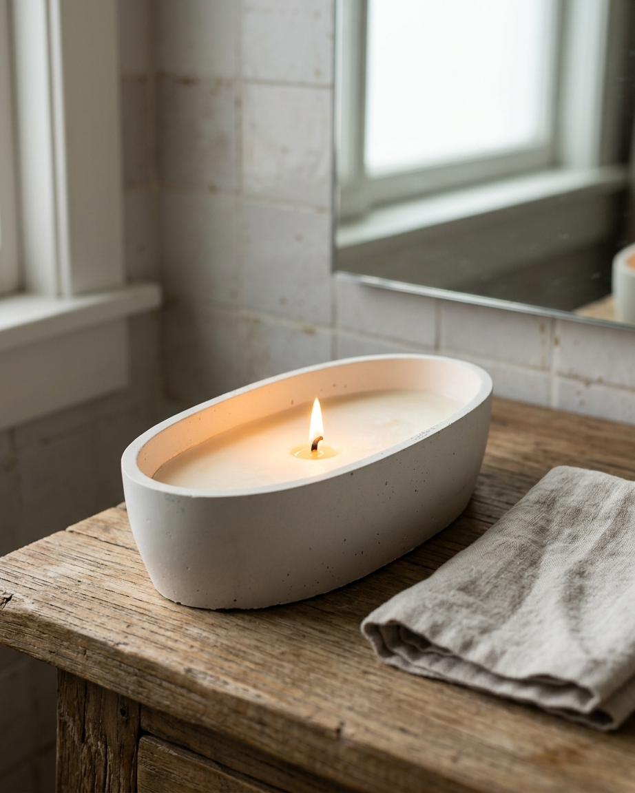long boat sculptural statement concrete candle jar gypsum vessel empty empty open vessel handmade artisan candle jar India
