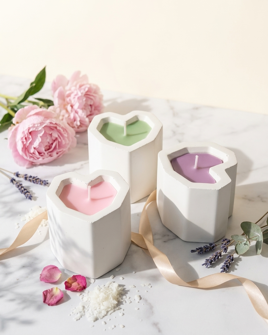 Small concrete heart jar empty gypsum vessel Valentine candle making favours India