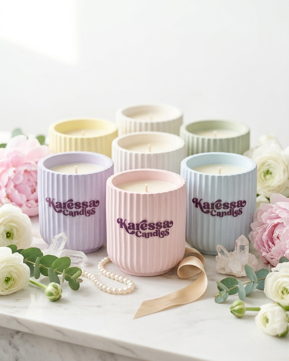 Ribbed glass shaped concrete jar factory wholesale empty gypsum vessel candle making India