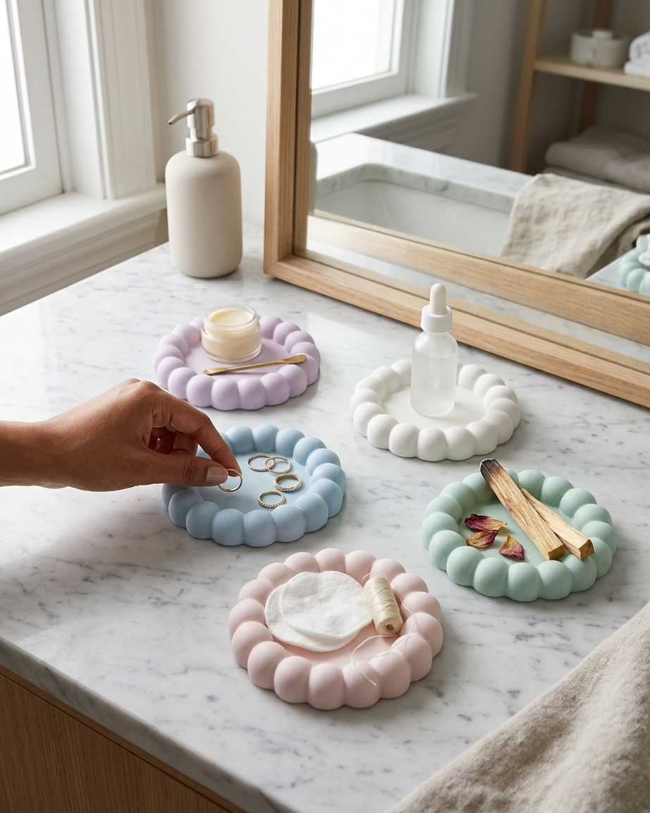 Small concrete gypsum trinket tray jewellery ring organiser vanity decor gift India wholesale