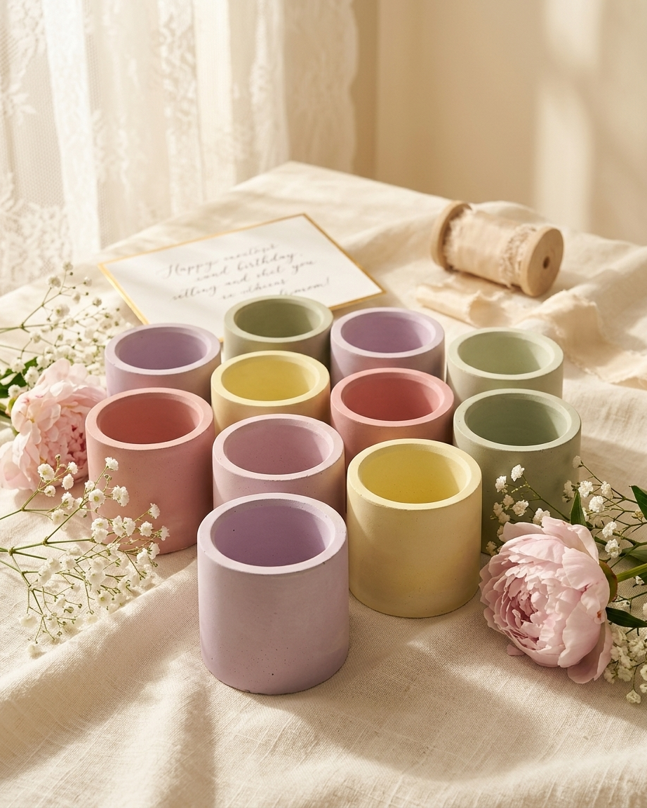 round circular concrete candle jar gypsum vessel empty empty open vessel handmade artisan candle jar India