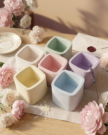 Small square votive concrete gypsum jar for candle making India geometric vessel wholesale