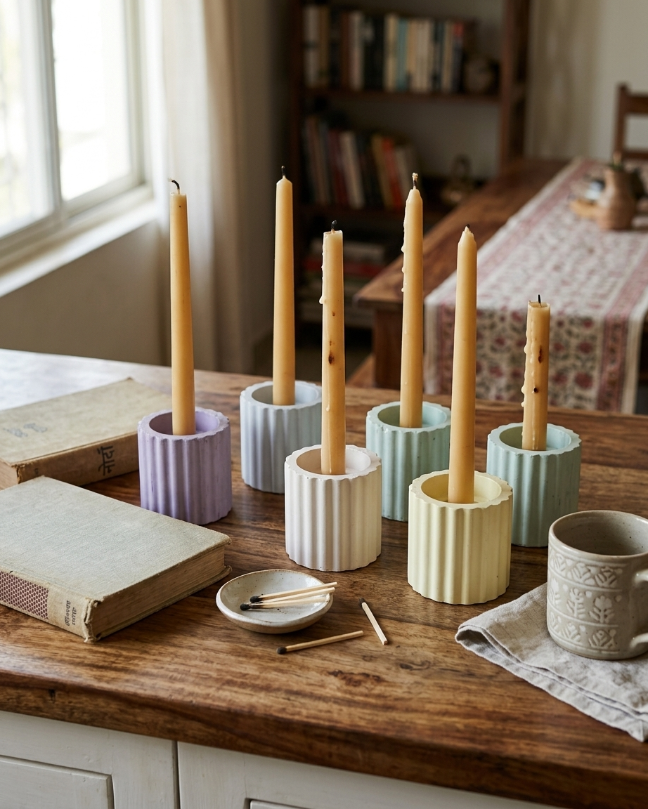 ribbed fluted concrete candle holder gypsum decor empty open vessel wedding favour corporate gifting India