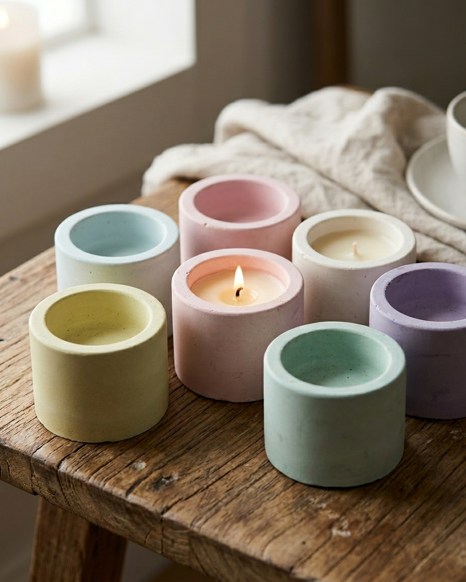 small compact mini concrete tealight candle holder gypsum empty open vessel wedding favour corporate gifting India