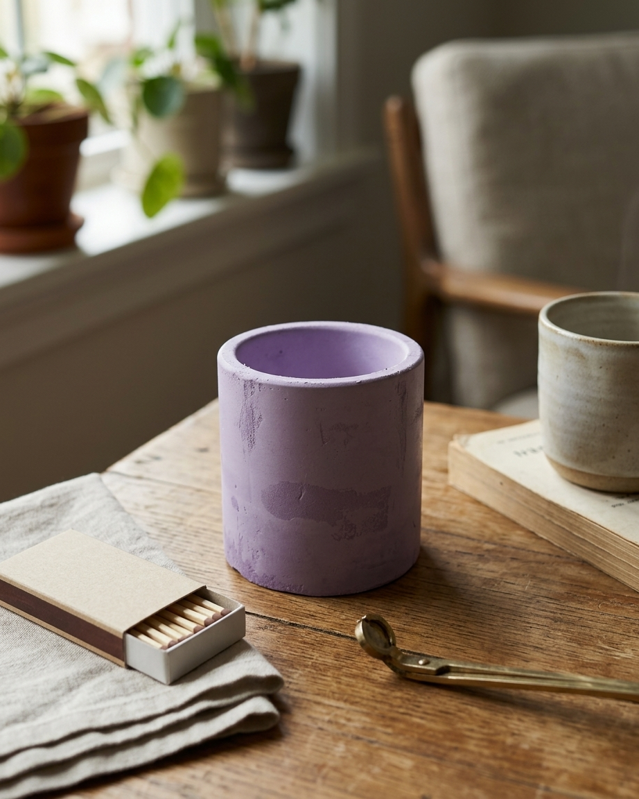 cylindrical round pillar concrete candle jar gypsum vessel empty empty open vessel handmade artisan candle jar India