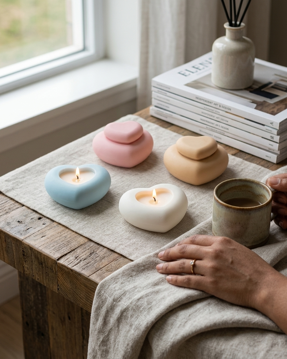 heart shaped concrete candle jar gypsum vessel empty with lid sealed gift ready bulk pack candle supplier Surat Gujarat India