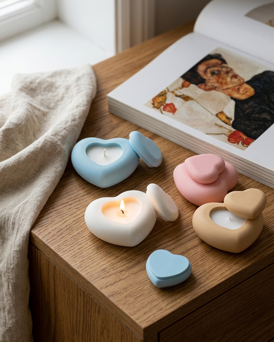 heart shaped concrete candle jar gypsum vessel empty with lid sealed gift ready aromatherapy soy wax candle India