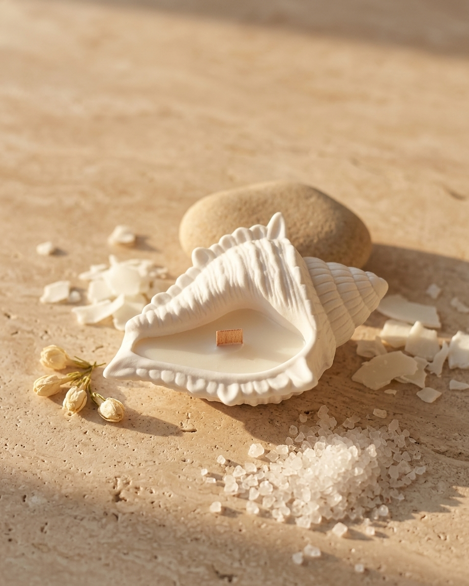 conch shell coastal luxury concrete candle jar gypsum vessel empty empty open vessel wedding favour corporate gifting India
