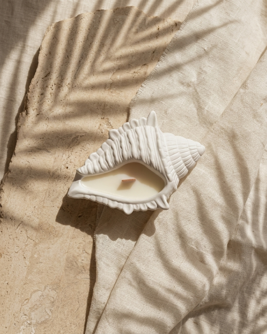 conch shell coastal luxury concrete candle jar gypsum vessel empty empty open vessel bulk pack candle supplier Surat Gujarat