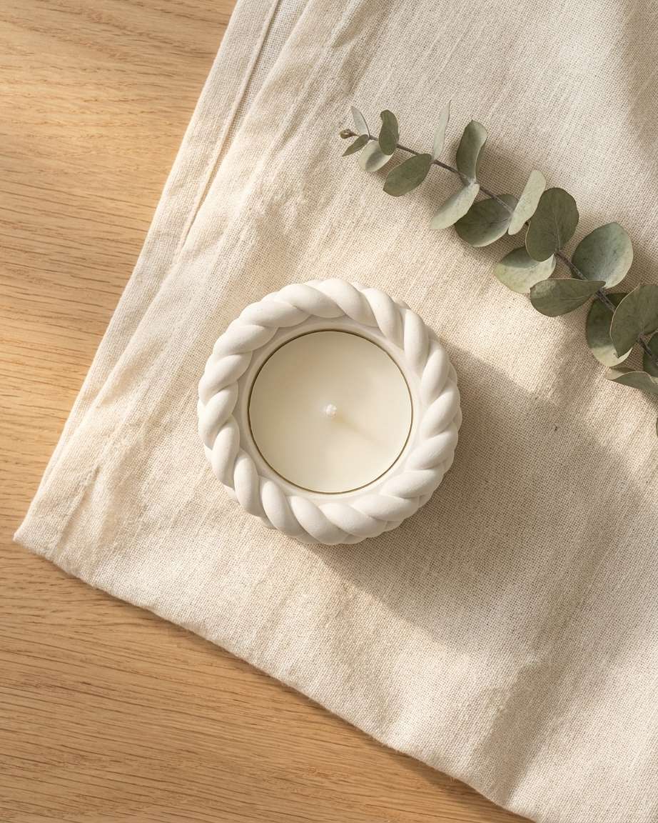 woven handcraft textured concrete candle jar gypsum vessel empty empty open vessel bulk pack candle supplier Surat Gujarat