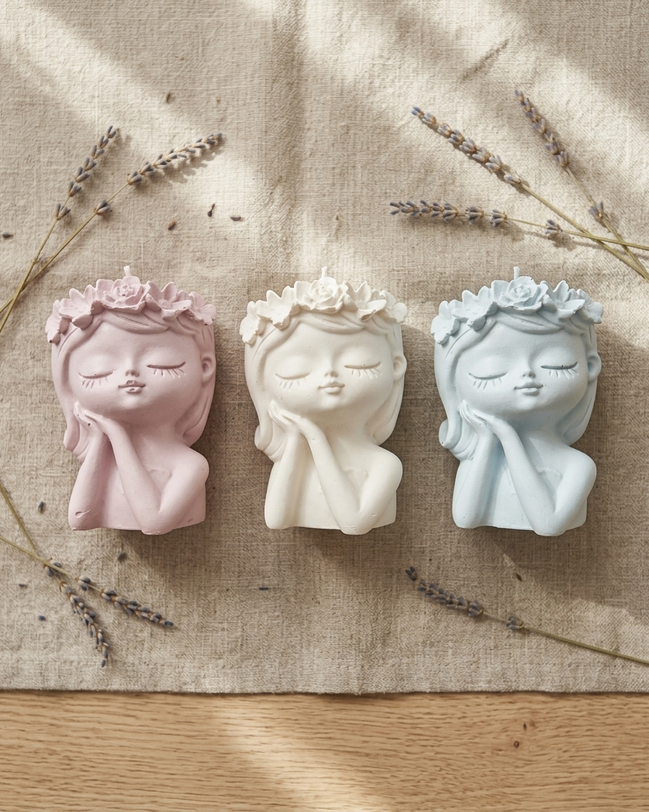 girl face sculptural art concrete candle jar gypsum vessel empty empty open vessel handmade artisan candle jar India