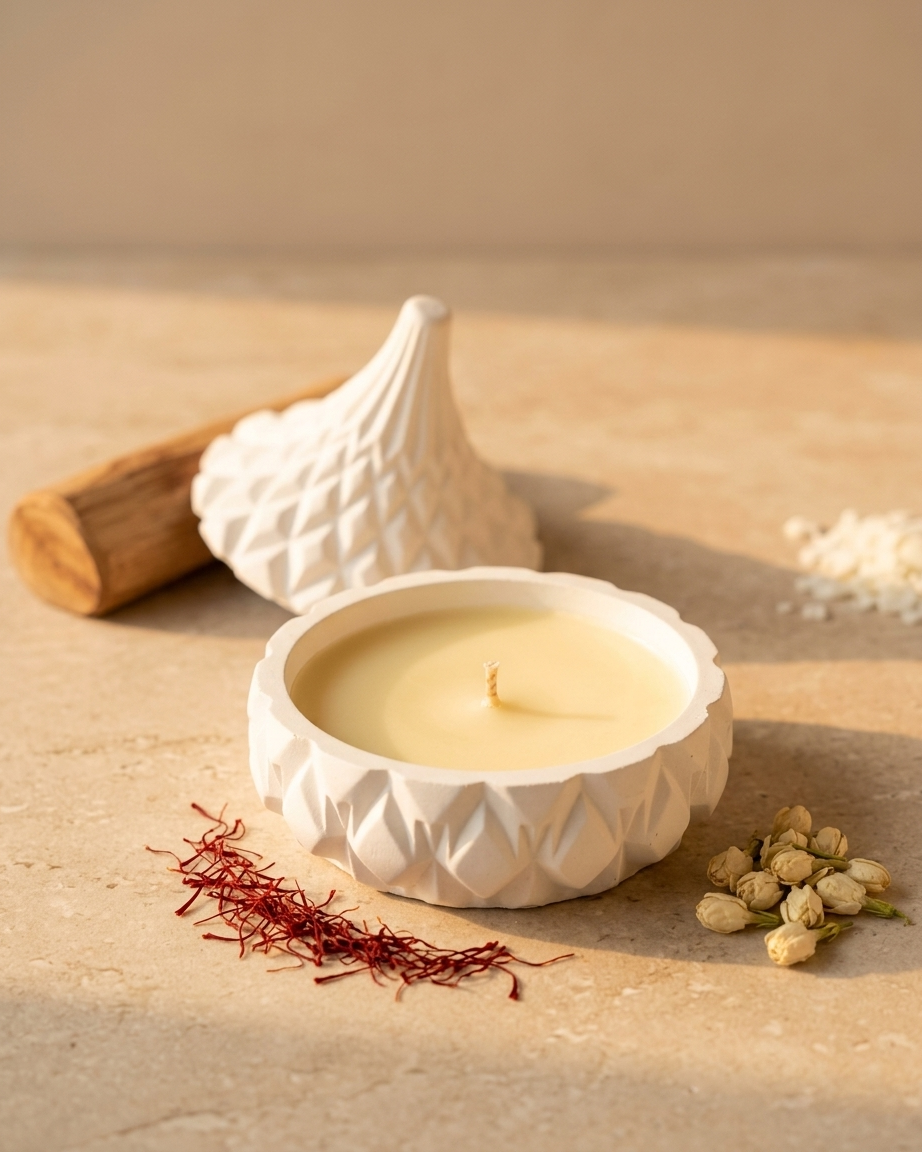 dome lid covered concrete candle jar gypsum vessel empty with lid sealed gift ready bulk pack candle supplier Surat Gujarat