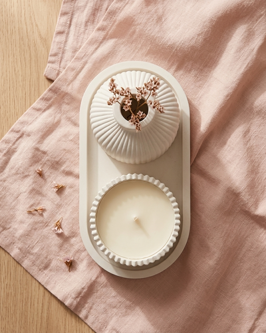 ribbed fluted concrete trinket tray jewellery organiser gypsum empty open vessel bulk pack candle supplier Surat Gujarat