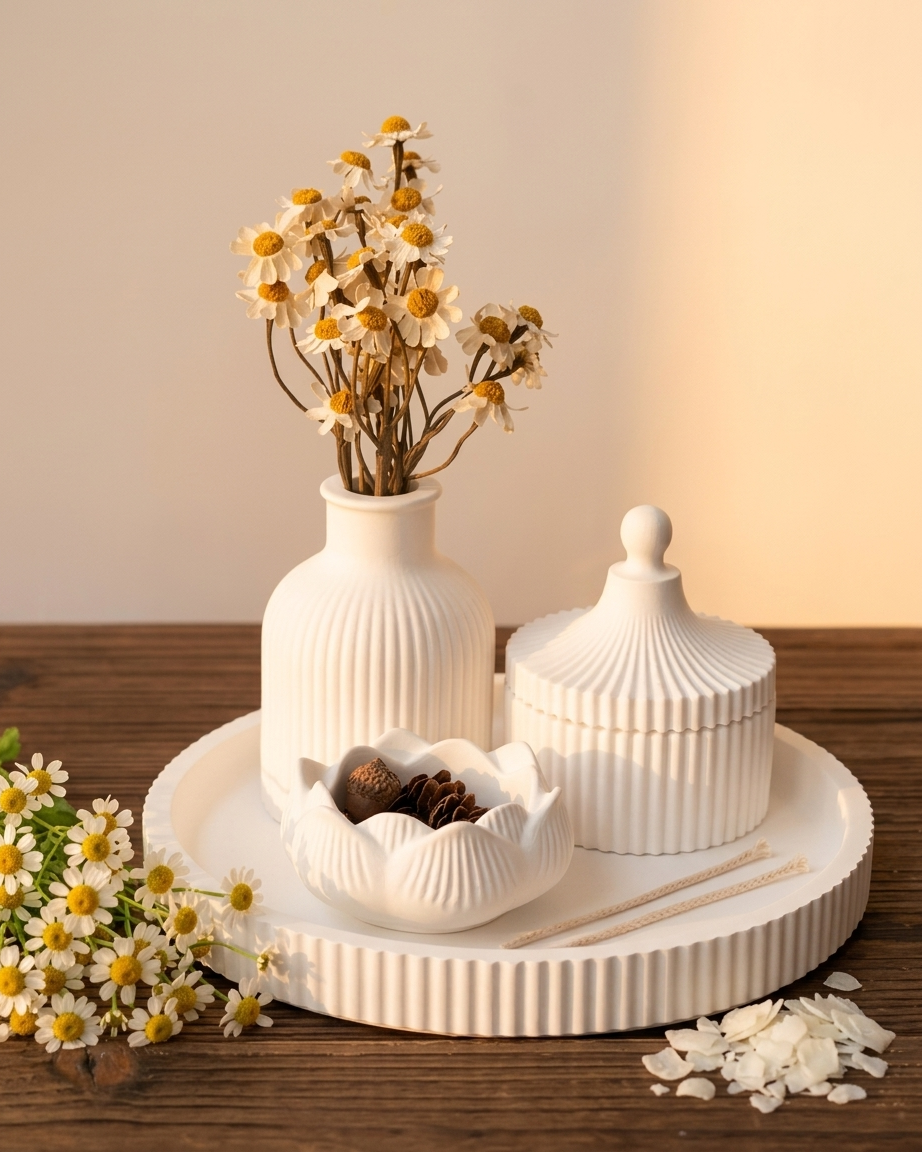 ribbed fluted concrete trinket tray jewellery organiser gypsum empty open vessel bulk pack candle supplier Surat Gujarat