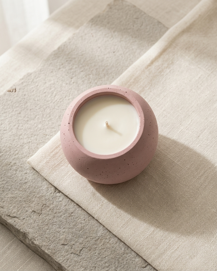 spherical round ball concrete candle jar gypsum vessel empty empty open vessel handmade artisan candle jar India