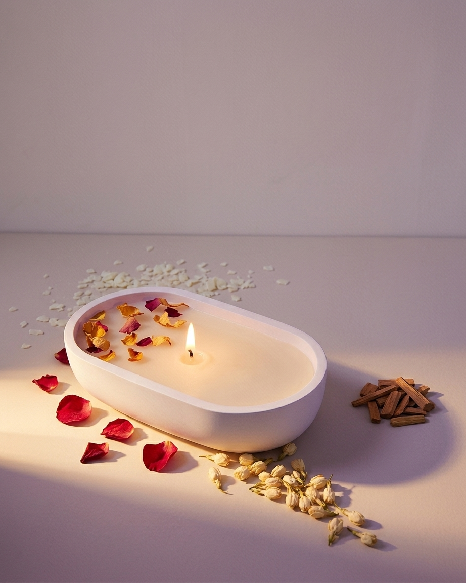 oval boat shaped concrete gypsum candle vessel empty open vessel handmade artisan candle jar India