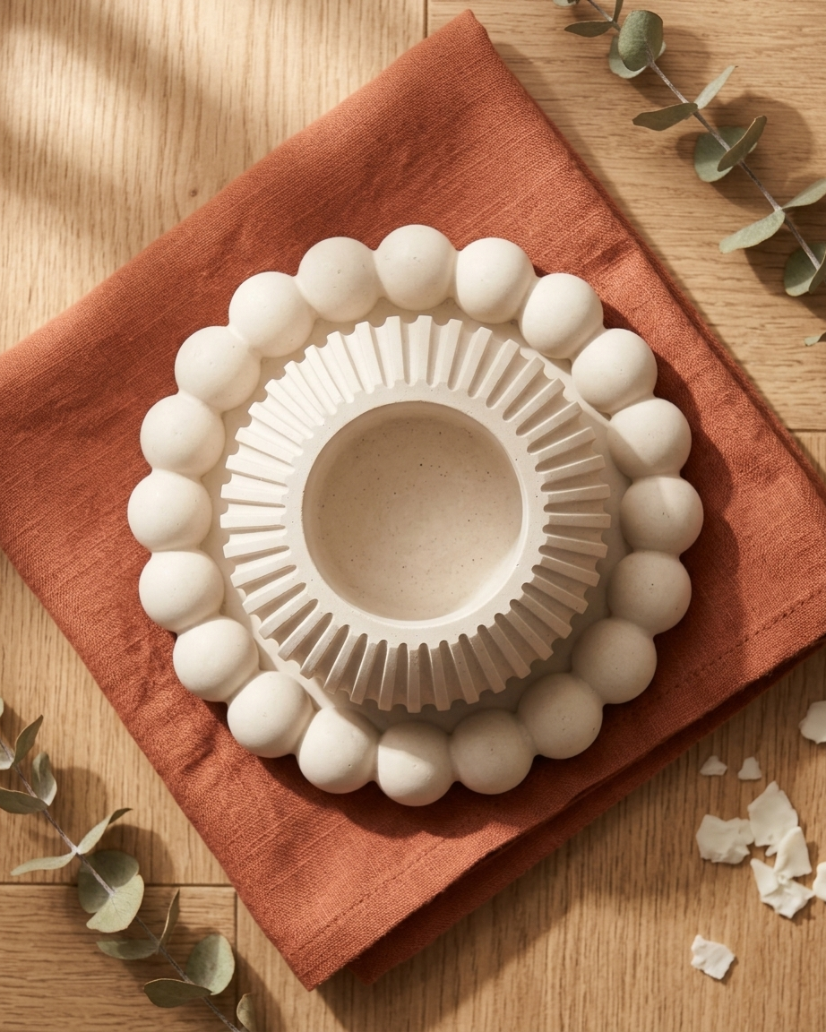 round ribbed fluted concrete candle jar gypsum vessel empty empty open vessel handmade artisan candle jar India