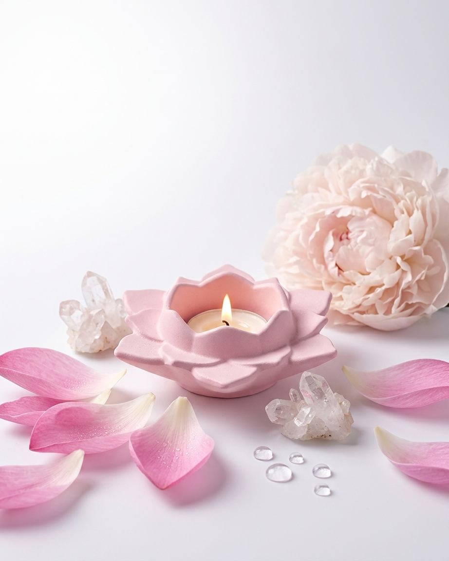 lotus flower shaped concrete candle jar gypsum vessel empty empty open vessel handmade artisan candle jar India