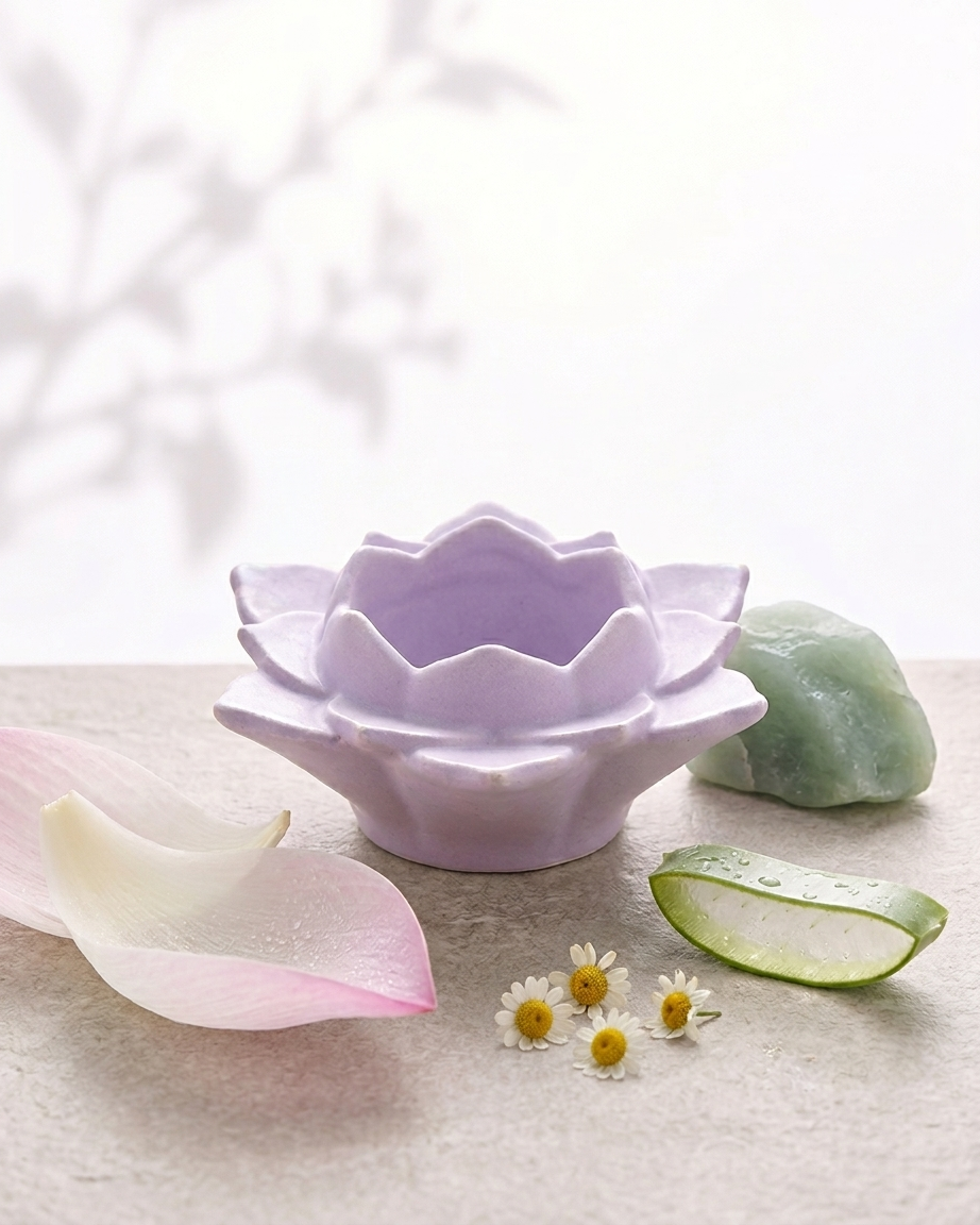lotus flower shaped concrete candle jar gypsum vessel empty empty open vessel bulk pack candle supplier Surat Gujarat India