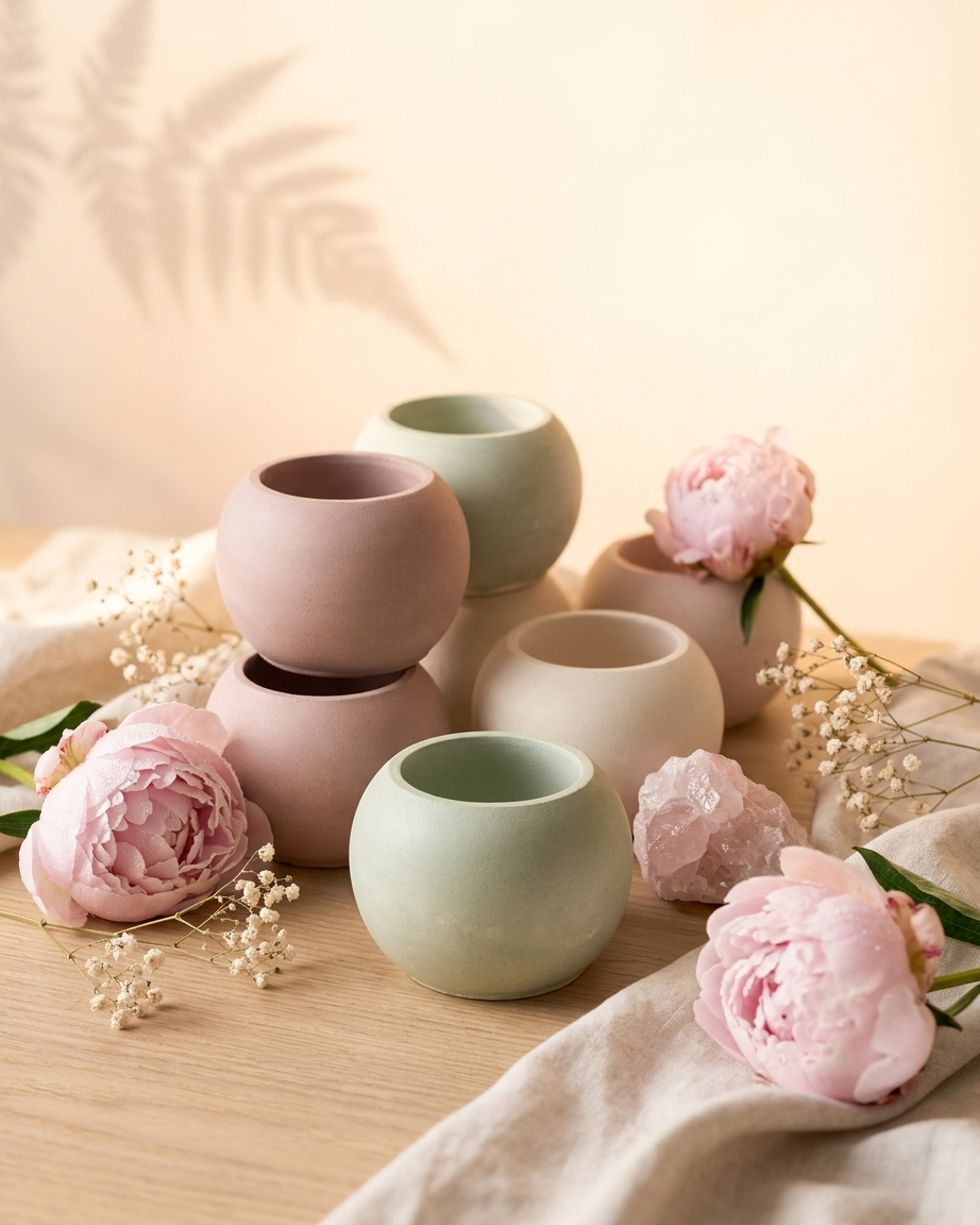 spherical round ball concrete candle jar gypsum vessel empty empty open vessel premium festival gifting India